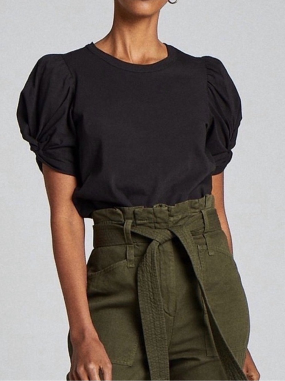 A.L.C. Kati Twisted Puff Sleeve Tee in black, size S.